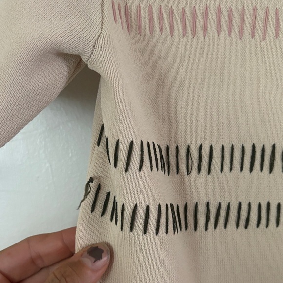 Rooler Beige Embroidered Striped Women's Short Sleeve Top - Picture 3 of 5